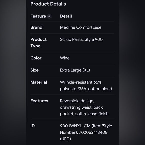 ComfortEase Style 900 Reversable
Scrub Pants Drawstring Waist Unisex - 
Wine XL - Picture 9 of 9